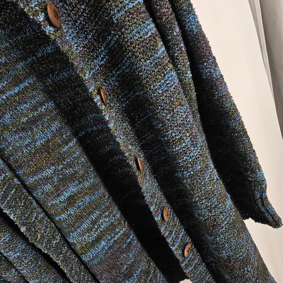 Peruvian Connection Cardigan Sweater Green Blue 100% Wool Button Front Size L - Picture 5 of 7